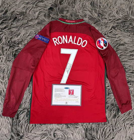 Cristiano Ronaldo Signed Portugal Final 15/16 Home Jersey Shirt - COA - Signature Version
