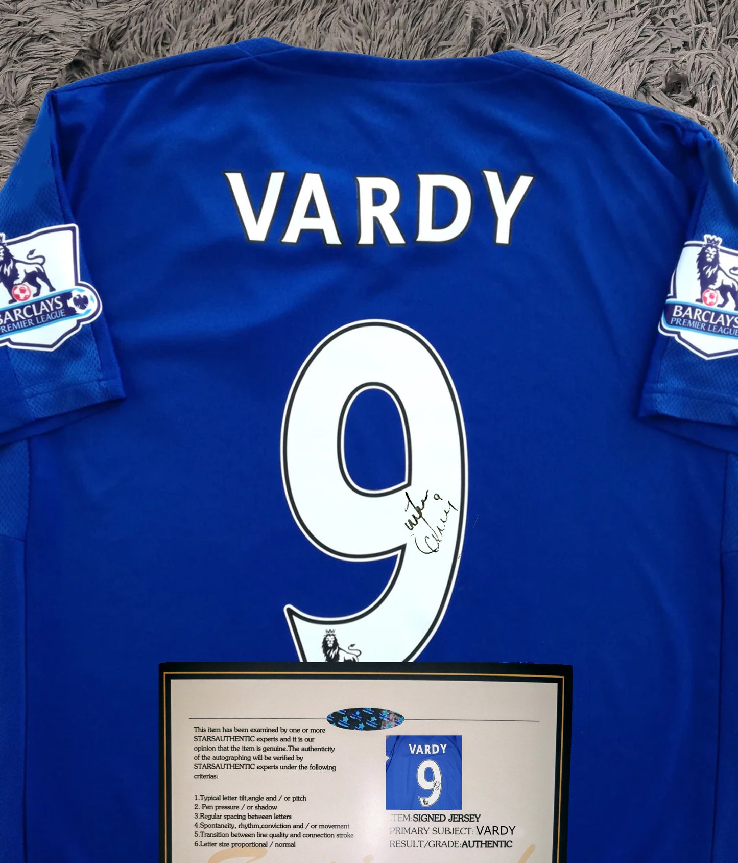 Jamie Vardy Signed Leicester 15/16 Home Champions Jersey Shirt - COA - Signature Version