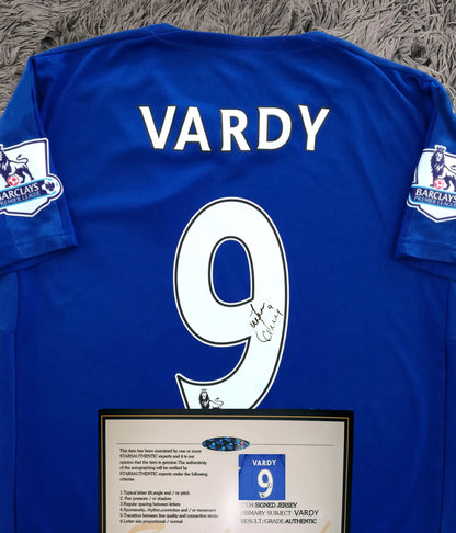 Jamie Vardy Signed Leicester 15/16 Home Champions Jersey Shirt - COA - Signature Version