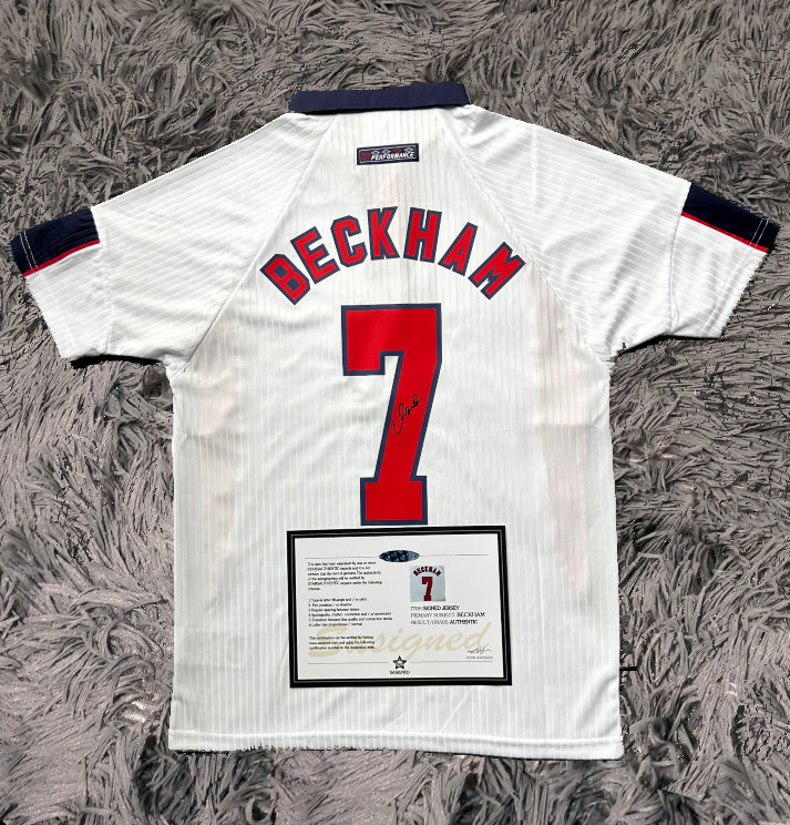 David Beckham Signed England 97/99 Home Jersey Shirt - COA - Signature Version
