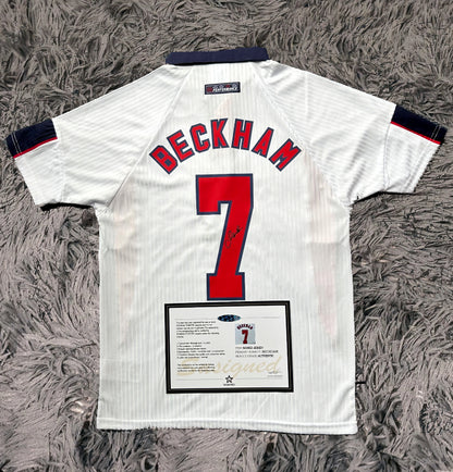 David Beckham Signed England 97/99 Home Jersey Shirt - COA - Signature Version