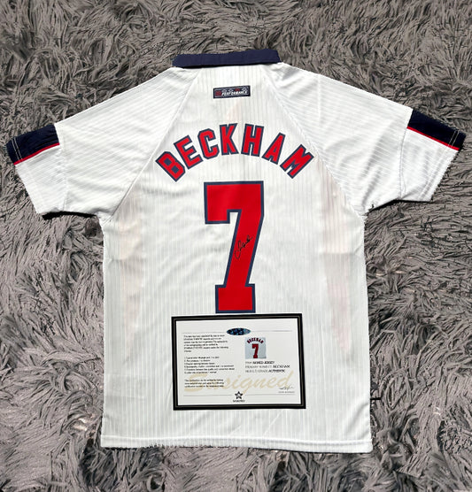 David Beckham Signed England 97/99 Home Jersey Shirt - COA - Signature Version