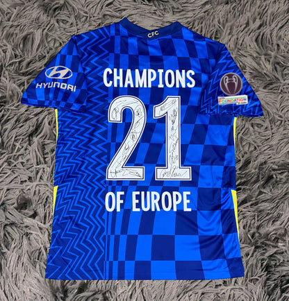 Chelsea Full Team Signed Champions of Europe 21 Jersey Shirt - COA - Signature Version
