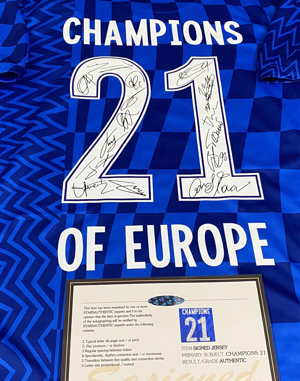 Chelsea Full Team Signed Champions of Europe 21 Jersey Shirt - COA - Signature Version