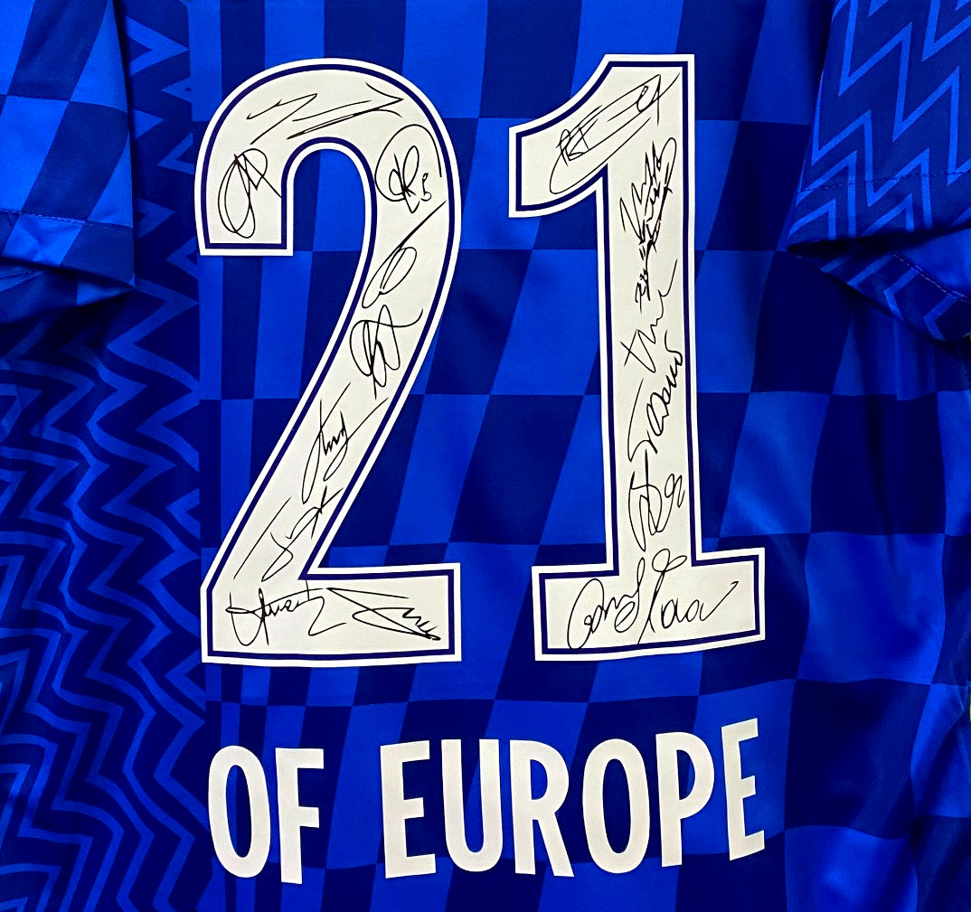 Chelsea Full Team Signed Champions of Europe 21 Jersey Shirt - COA - Signature Version