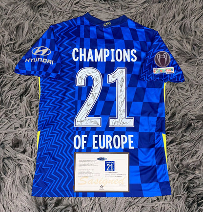 Chelsea Full Team Signed Champions of Europe 21 Jersey Shirt - COA - Signature Version