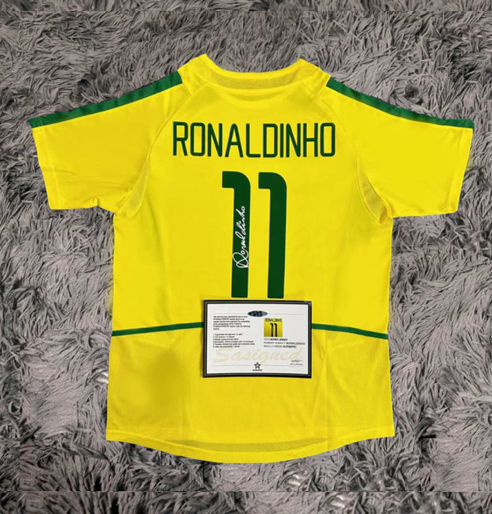 Ronaldinho Gaúcho Signed Brazil 02/03 Home Jersey Shirt - COA - Signature Version