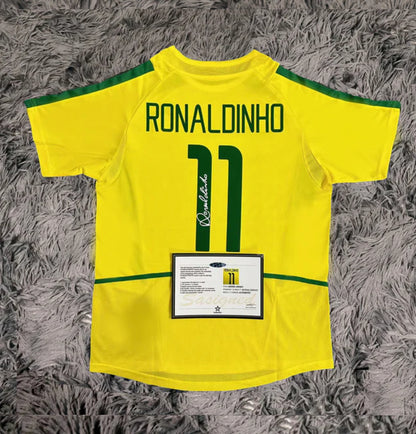 Ronaldinho Gaúcho Signed Brazil 02/03 Home Jersey Shirt - COA - Signature Version