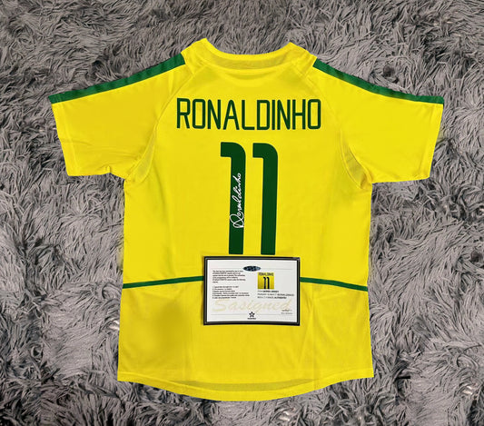 Ronaldinho Gaúcho Signed Brazil 02/03 Home Jersey Shirt - COA - Signature Version