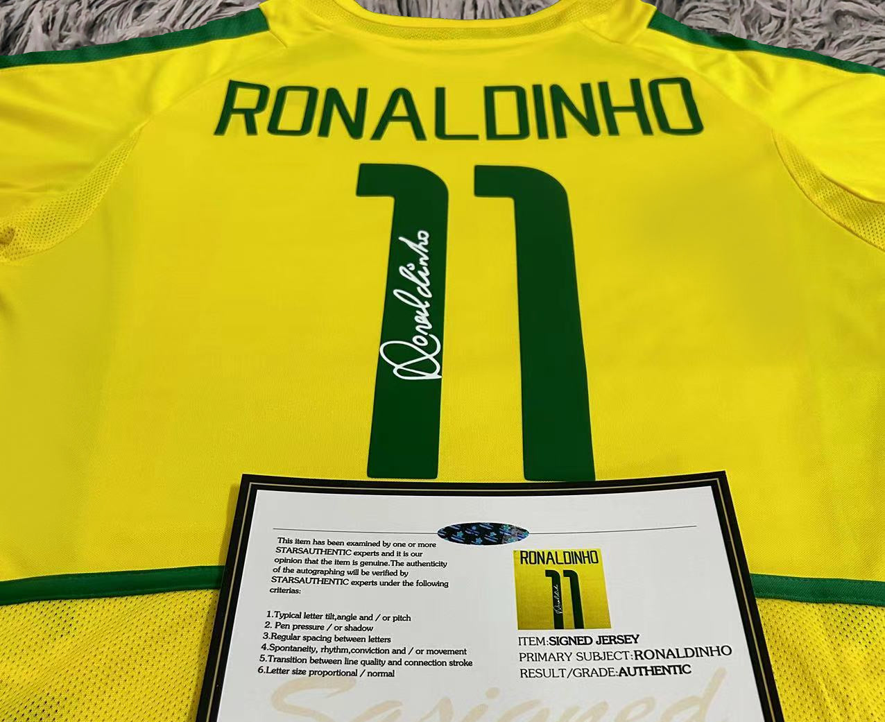 Ronaldinho Gaúcho Signed Brazil 02/03 Home Jersey Shirt - COA - Signature Version