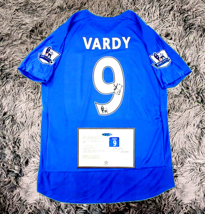 Jamie Vardy Signed Leicester 15/16 Home Champions Jersey Shirt - COA - Signature Version